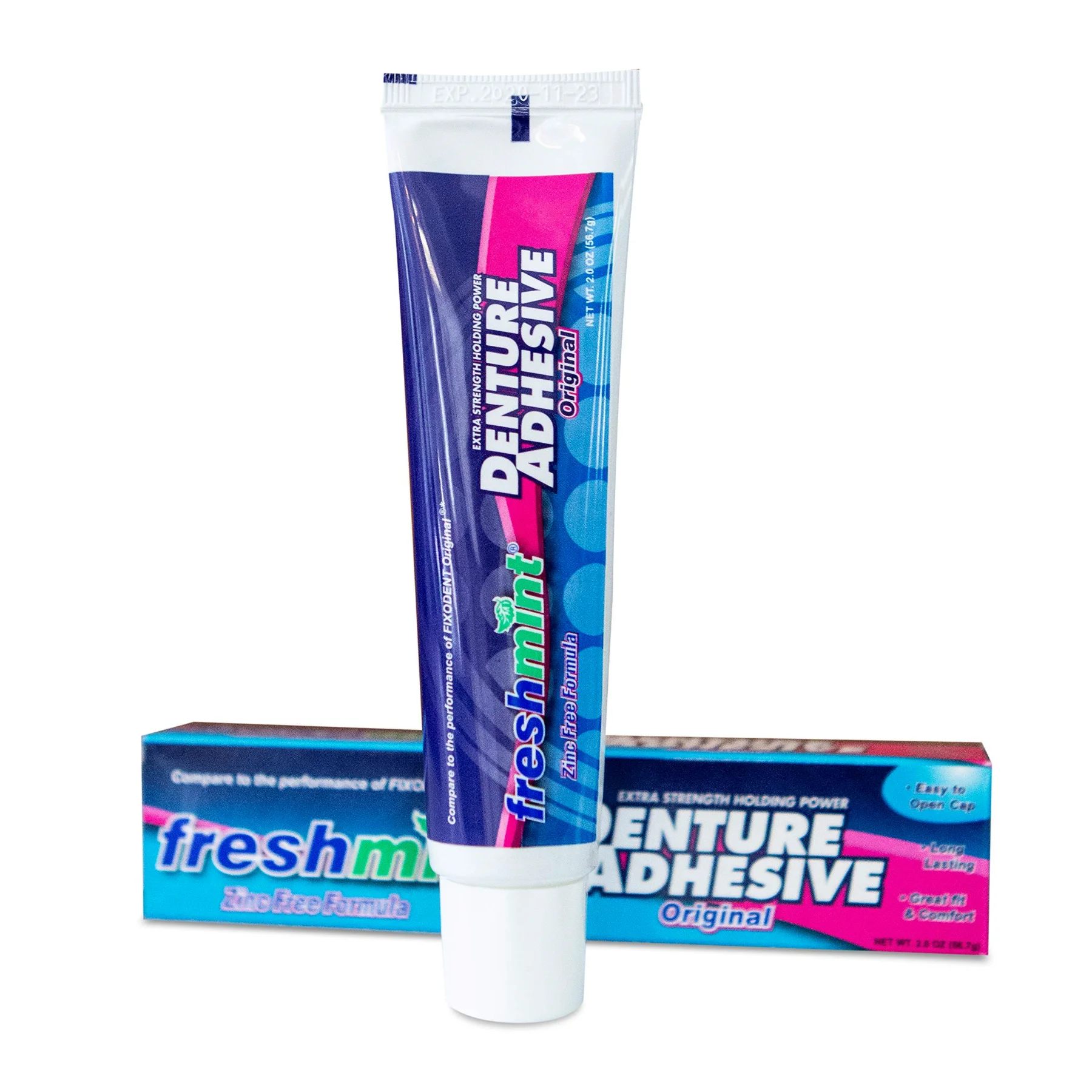 Freshmint 6-Count Zinc-Free Denture Adhesive, 2 oz